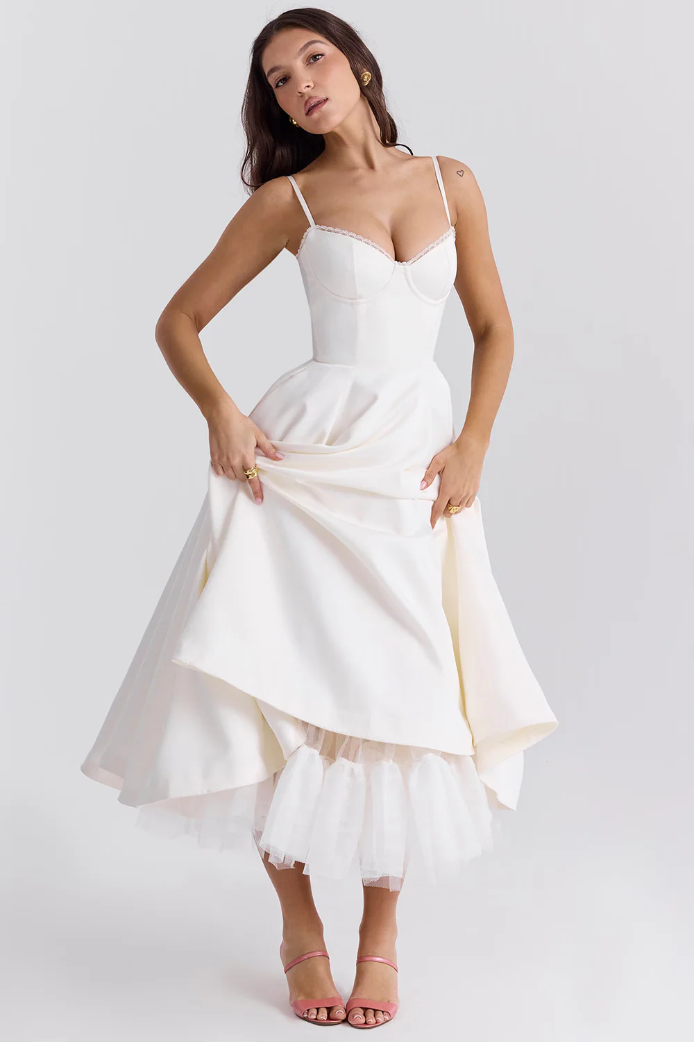 Paige | Women’s Elegant Midi Bridesmaid Dress with Corset Bodice - Image 5