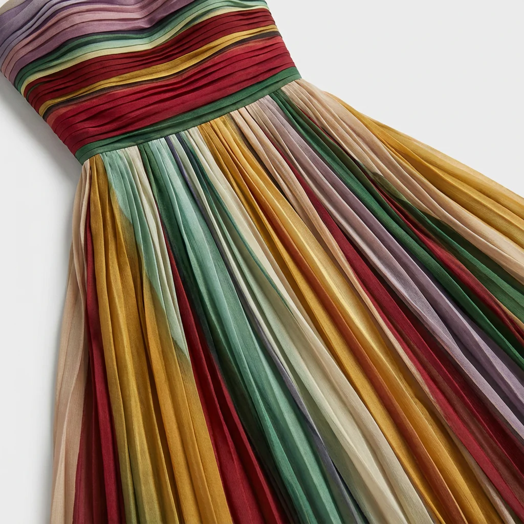 Pearl | Women’s Rainbow Strapless Pleated Wedding Guest Dress - Maxi - Image 3