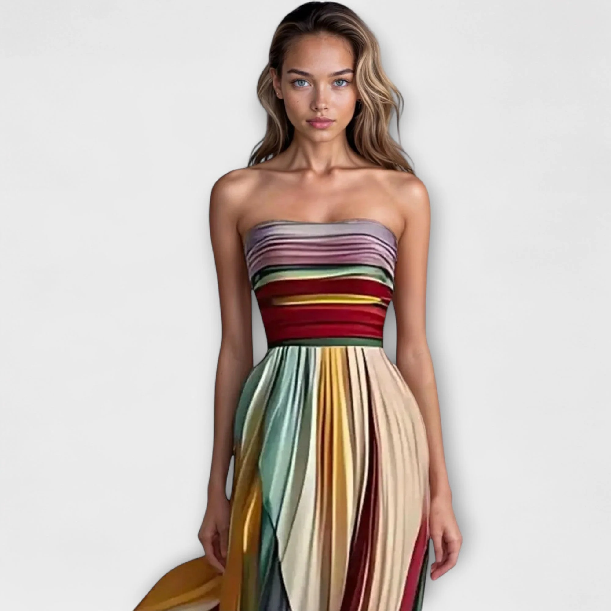 Pearl | Women’s Rainbow Strapless Pleated Wedding Guest Dress - Maxi - Image 4