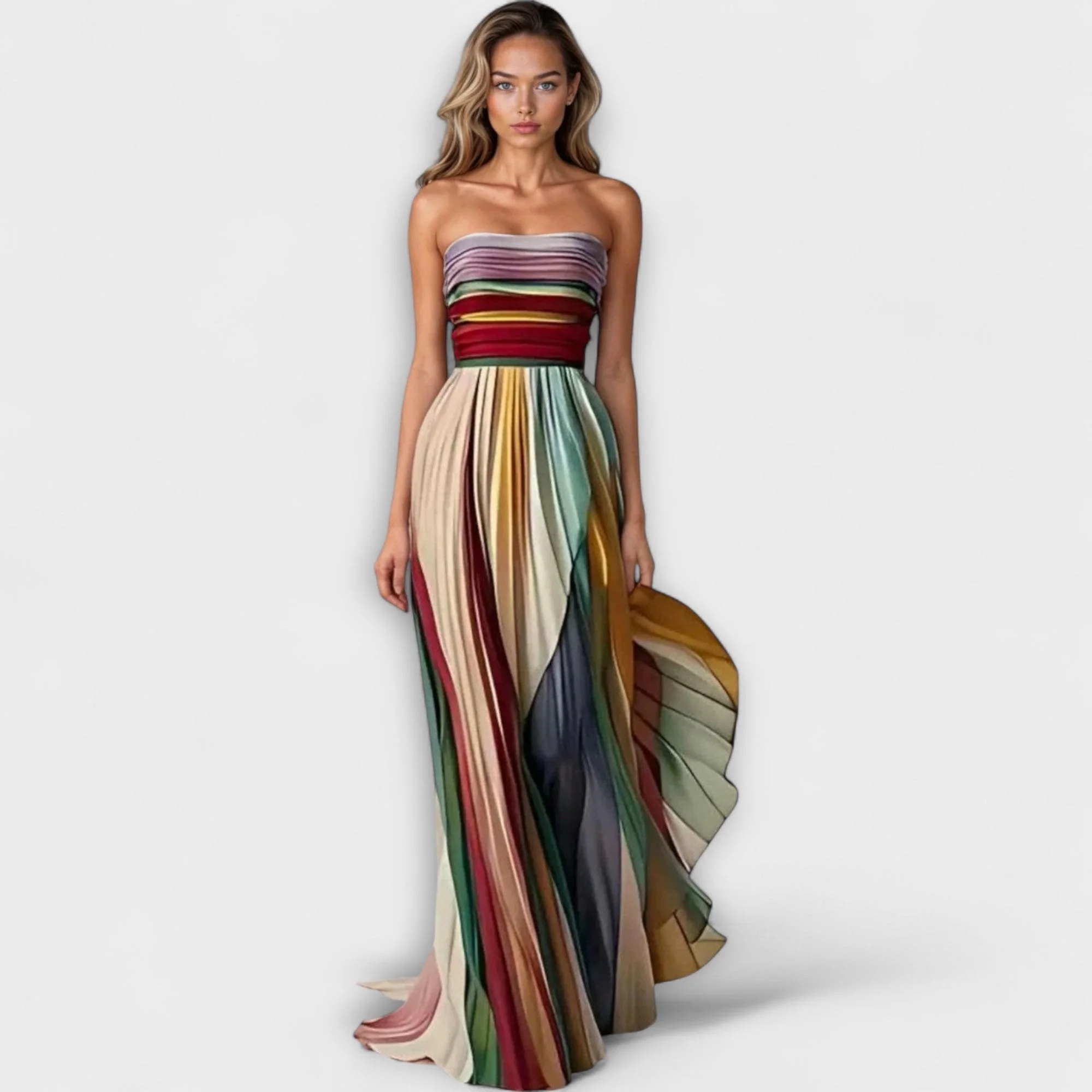 Pearl | Women’s Rainbow Strapless Pleated Wedding Guest Dress - Maxi - Image 5