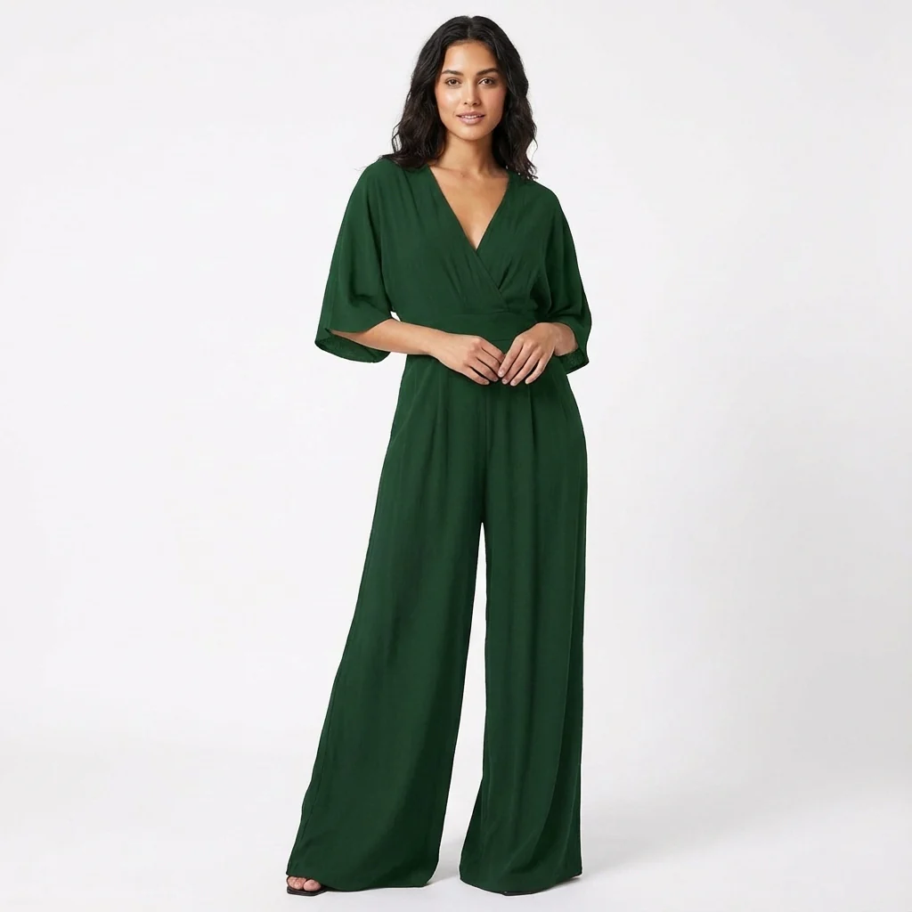 Rosie | Women’s Elegant Wide-Leg Jumpsuit with Half Sleeve - Image 3
