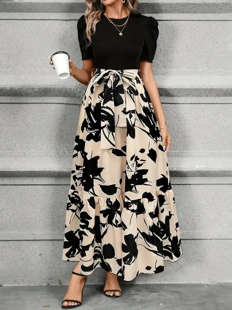 Ruby | Women’s Floral Maxi Wedding Guest Dress with Tie Waist - Image 3