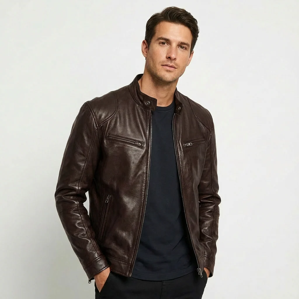 Samuel | Men’s Stylish Leather Jacket with Zip Front - Image 4