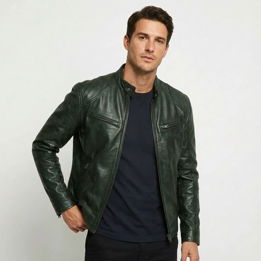 Samuel | Men’s Stylish Leather Jacket with Zip Front - Image 5