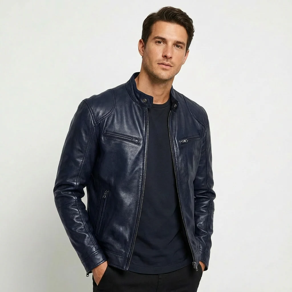Samuel | Men’s Stylish Leather Jacket with Zip Front - Image 6
