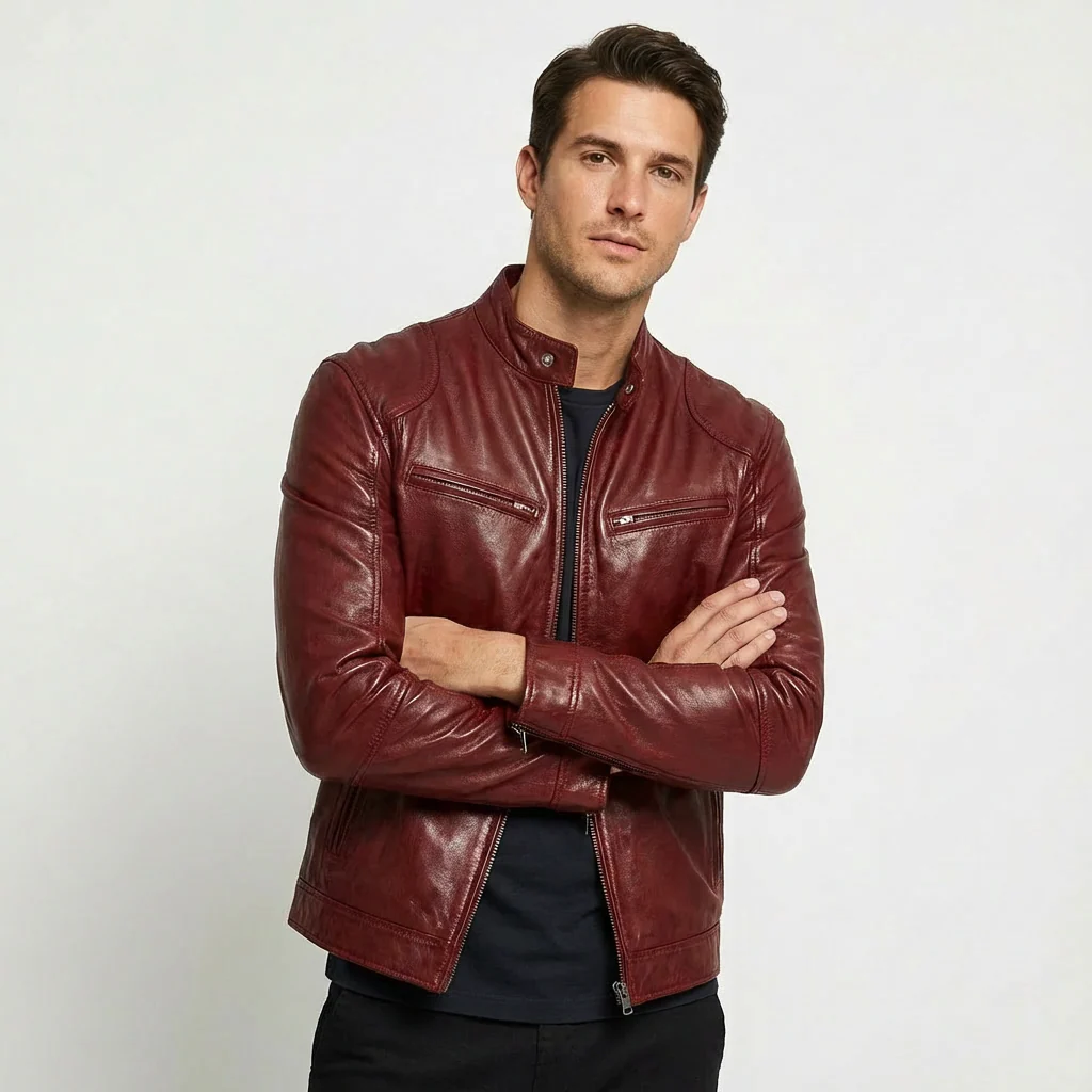 Samuel | Men’s Stylish Leather Jacket with Zip Front - Image 7