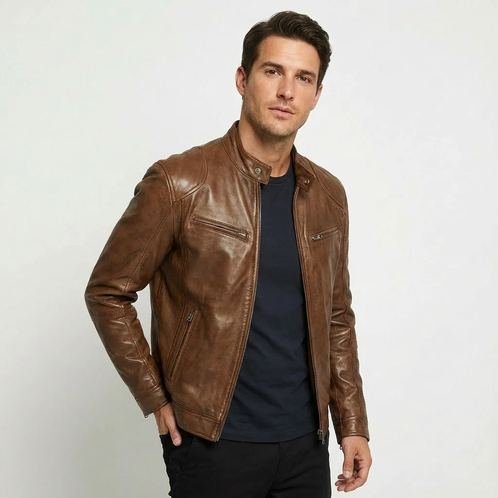 Samuel | Men’s Stylish Leather Jacket with Zip Front - Image 8