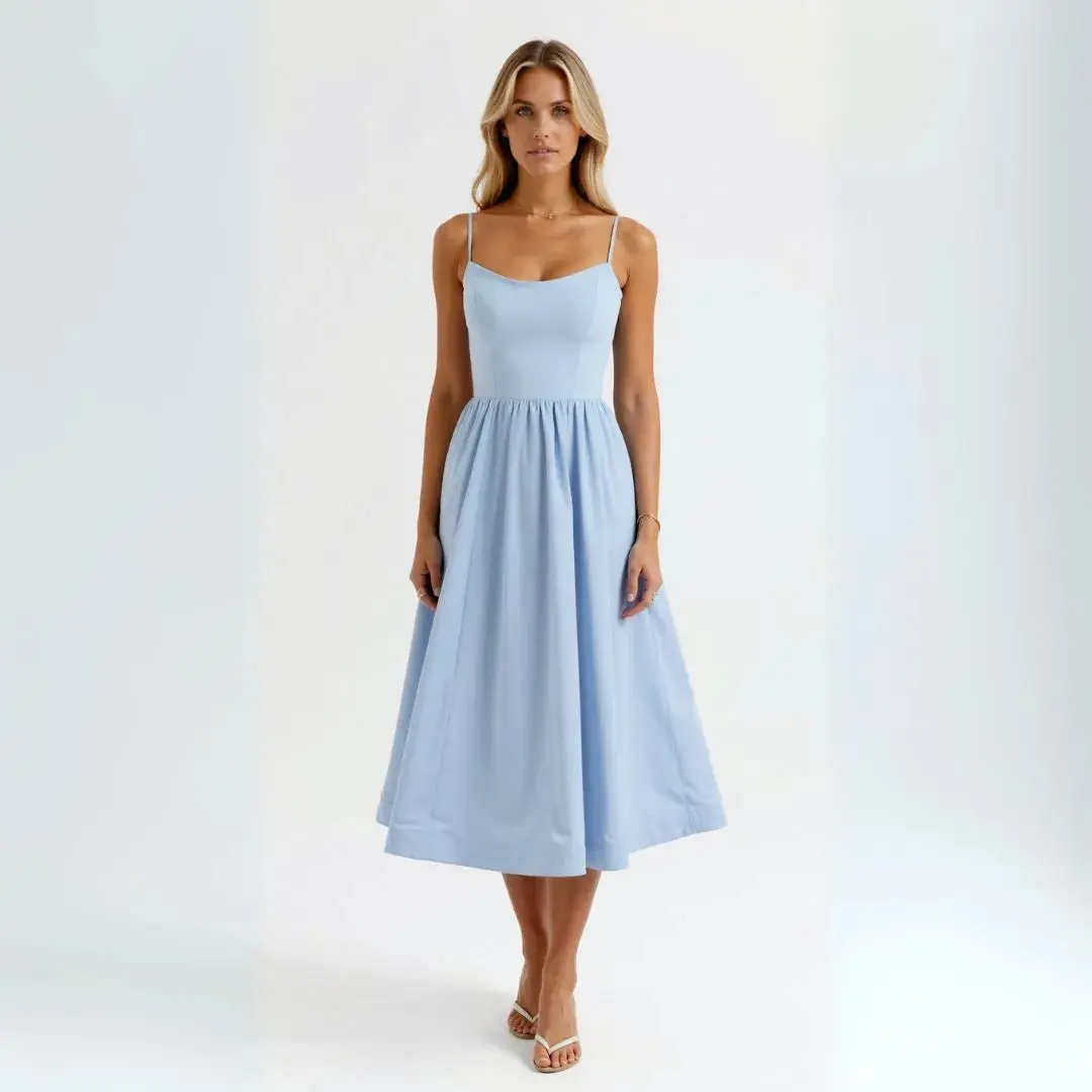 Sarah | Women’s Midi A-Line Summer Dress with Spaghetti Straps - Image 7