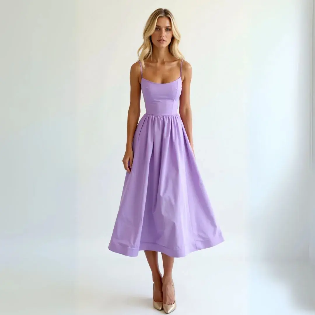Sarah | Women’s Midi A-Line Summer Dress with Spaghetti Straps - Image 8