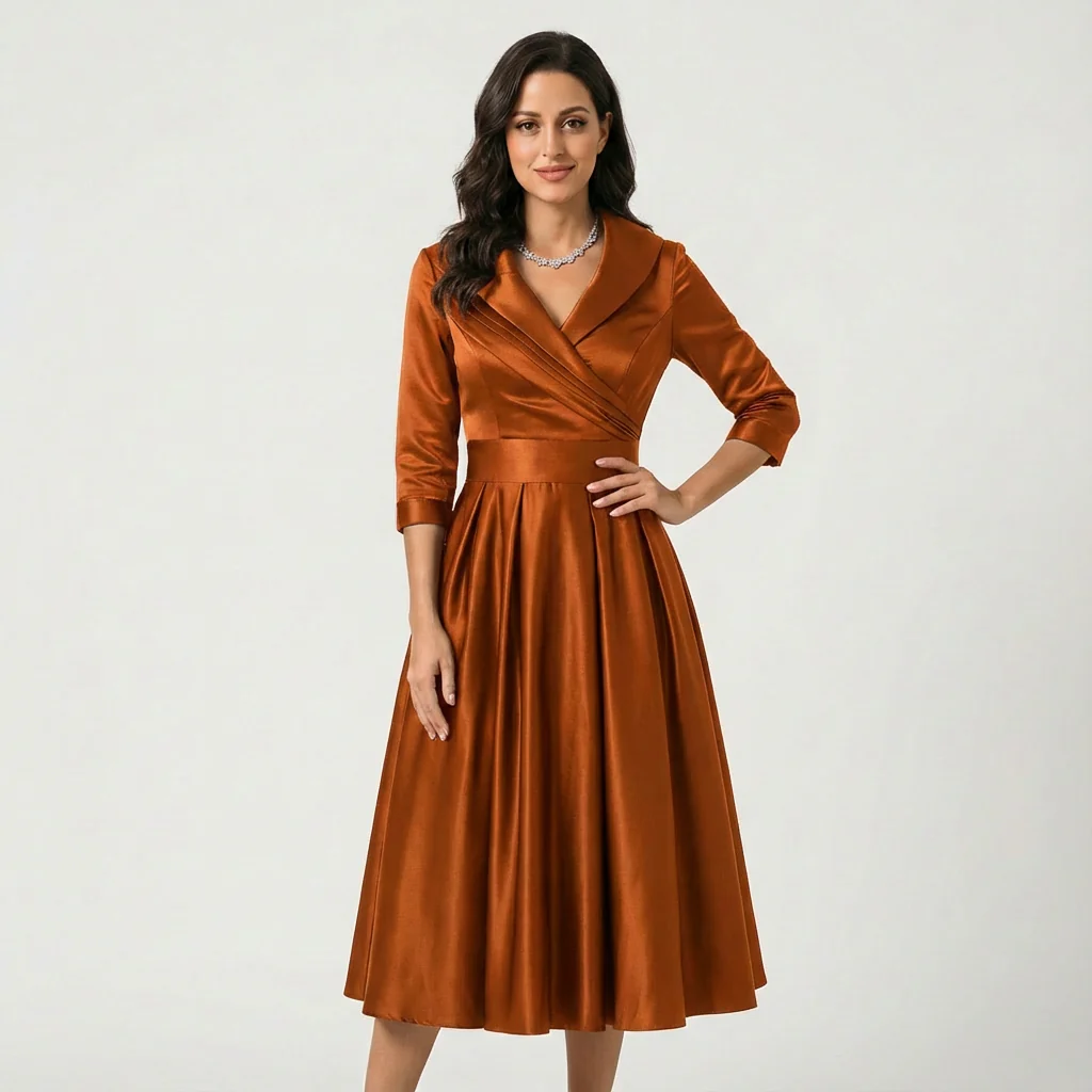 Sheila | Women’s Elegant Midi Wedding Guest Dress with Draped Collar - Image 3