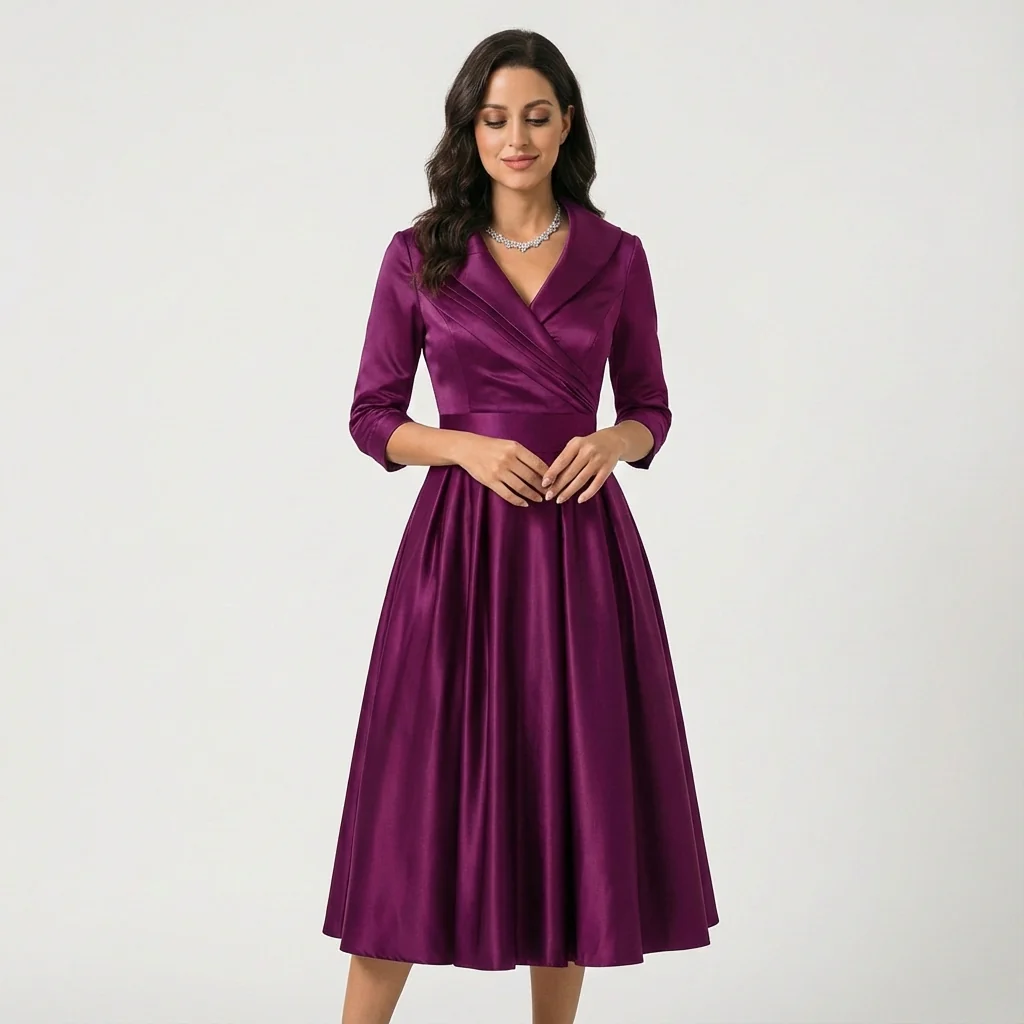 Sheila | Women’s Elegant Midi Wedding Guest Dress with Draped Collar - Image 4