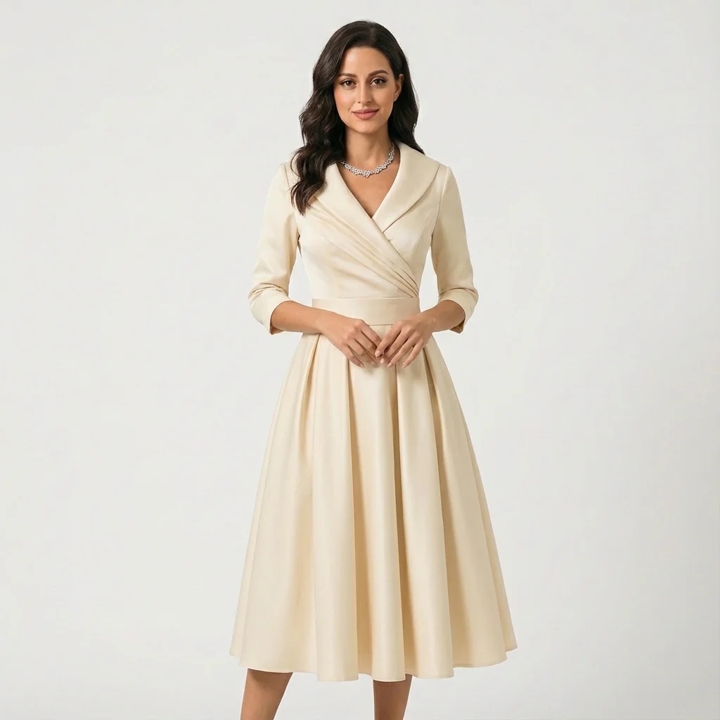 Sheila | Women’s Elegant Midi Wedding Guest Dress with Draped Collar - Image 5