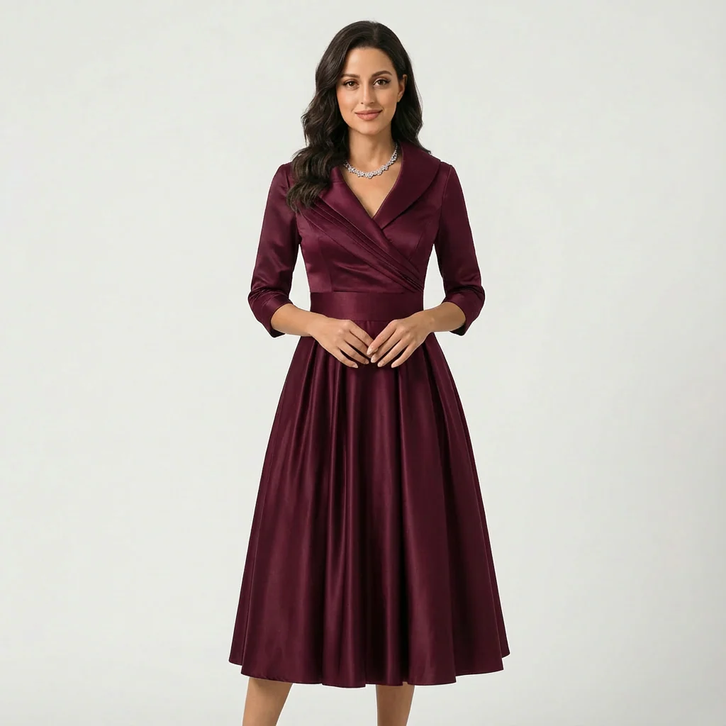 Sheila | Women’s Elegant Midi Wedding Guest Dress with Draped Collar - Image 6