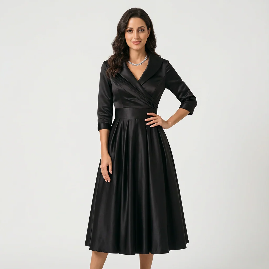 Sheila | Women’s Elegant Midi Wedding Guest Dress with Draped Collar - Image 7