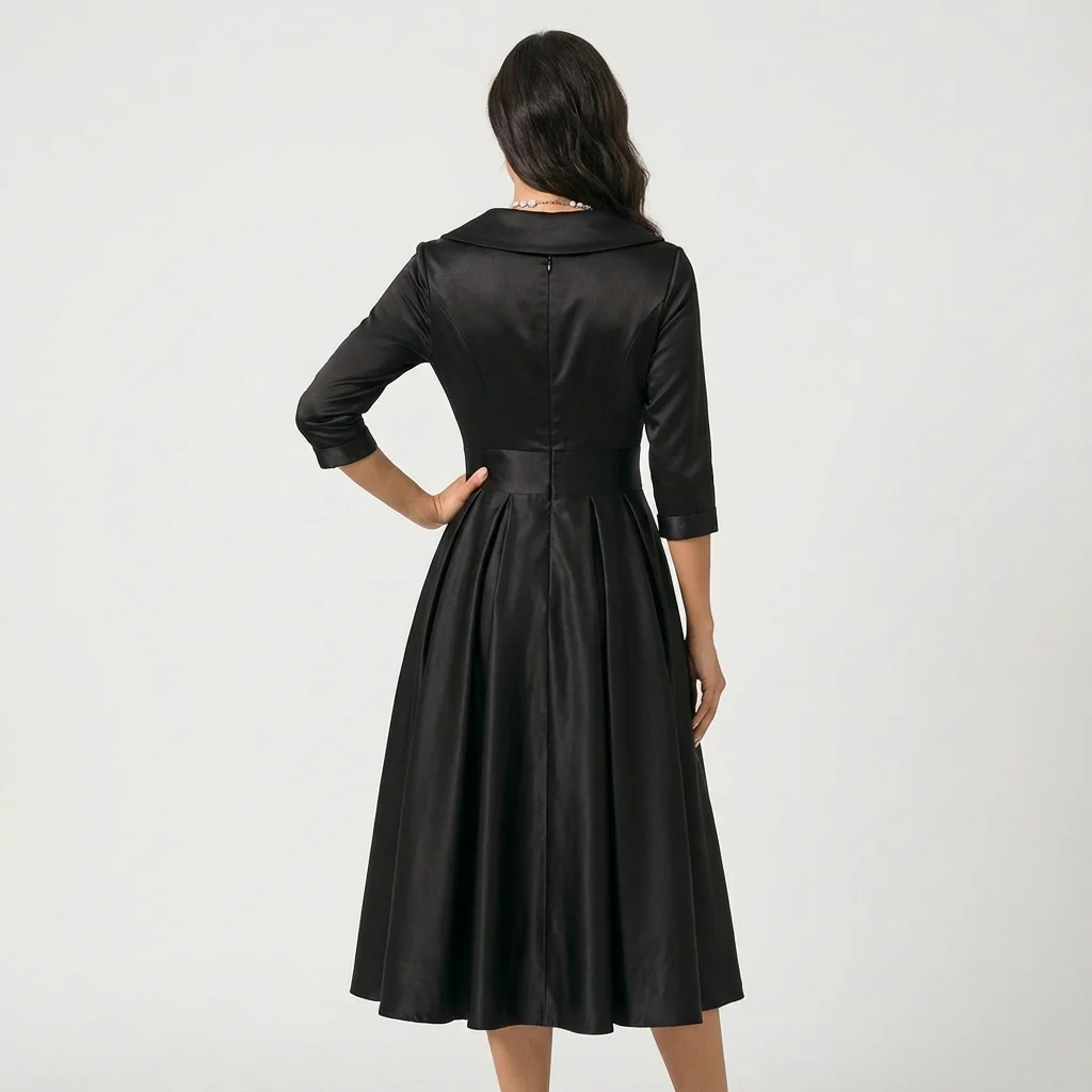 Sheila | Women’s Elegant Midi Wedding Guest Dress with Draped Collar - Image 8