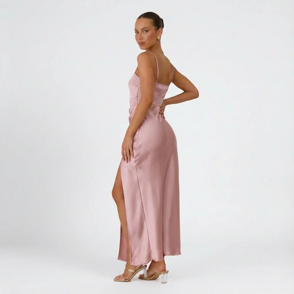 Sienna | Women’s Satin Maxi Prom Dress with Thigh Split - Image 4