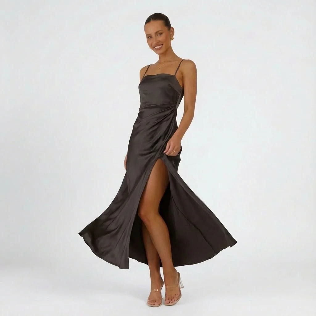 Sienna | Women’s Satin Maxi Prom Dress with Thigh Split - Image 8