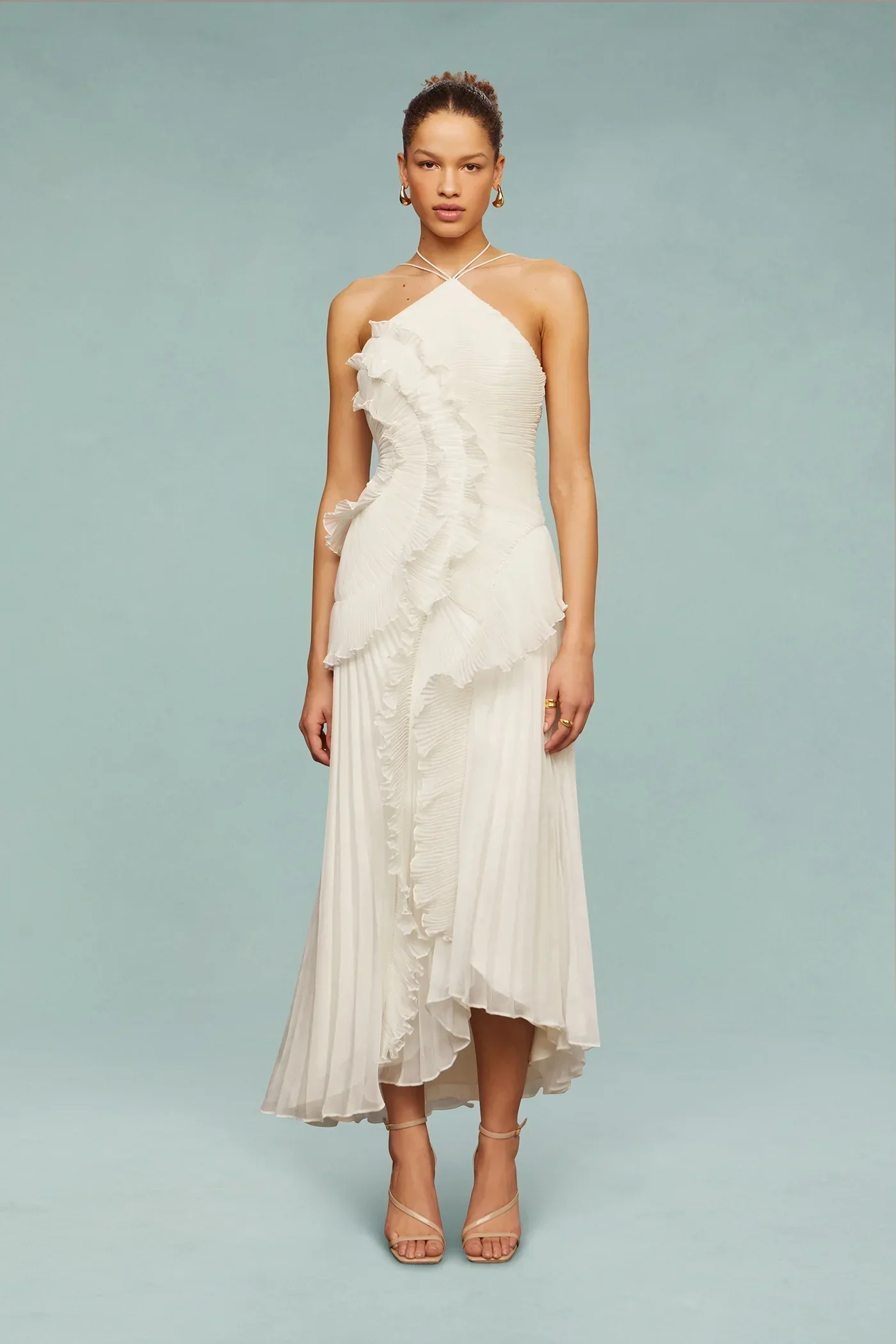 Skye | Women’s Pleated Maxi Wedding Guest Dress with Ruffle Trim - Image 5