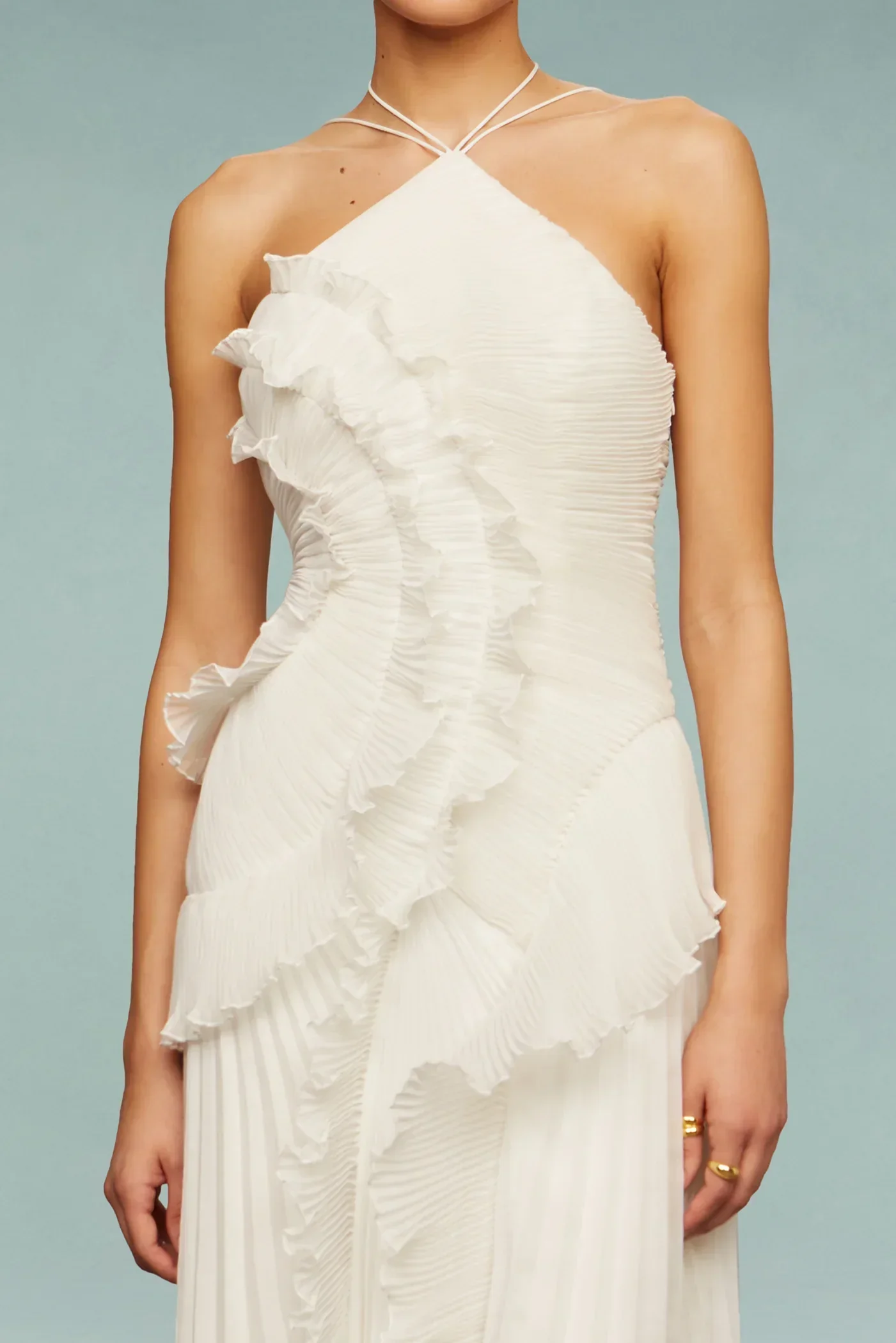 Skye | Women’s Pleated Maxi Wedding Guest Dress with Ruffle Trim - Image 6