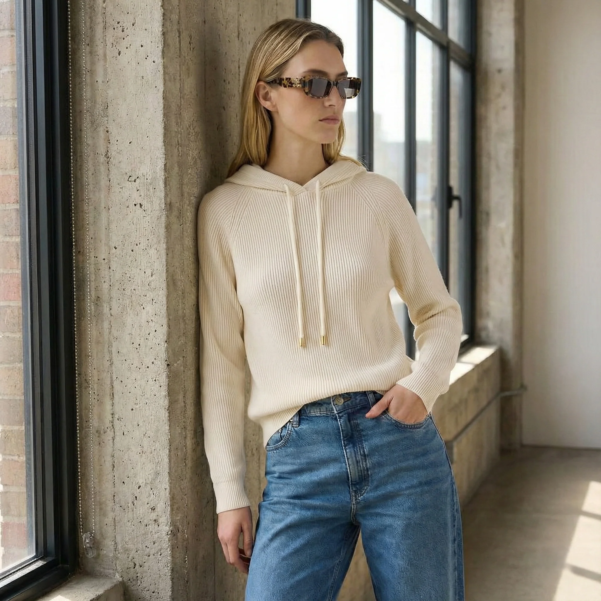 Sophie | Women’s Relaxed Ribbed Hoodie with Drawstring Hood - Image 3