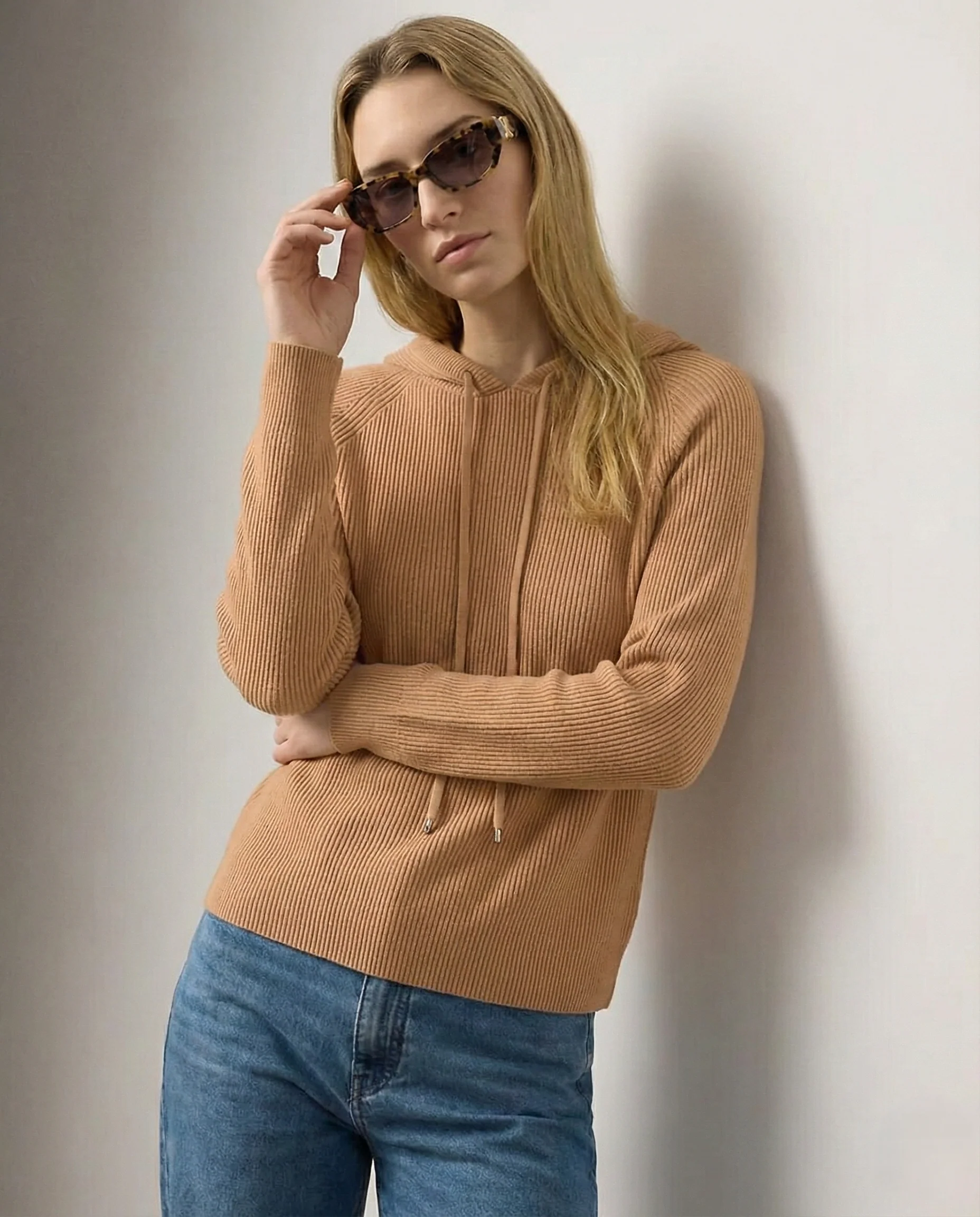 Sophie | Women’s Relaxed Ribbed Hoodie with Drawstring Hood - Image 9
