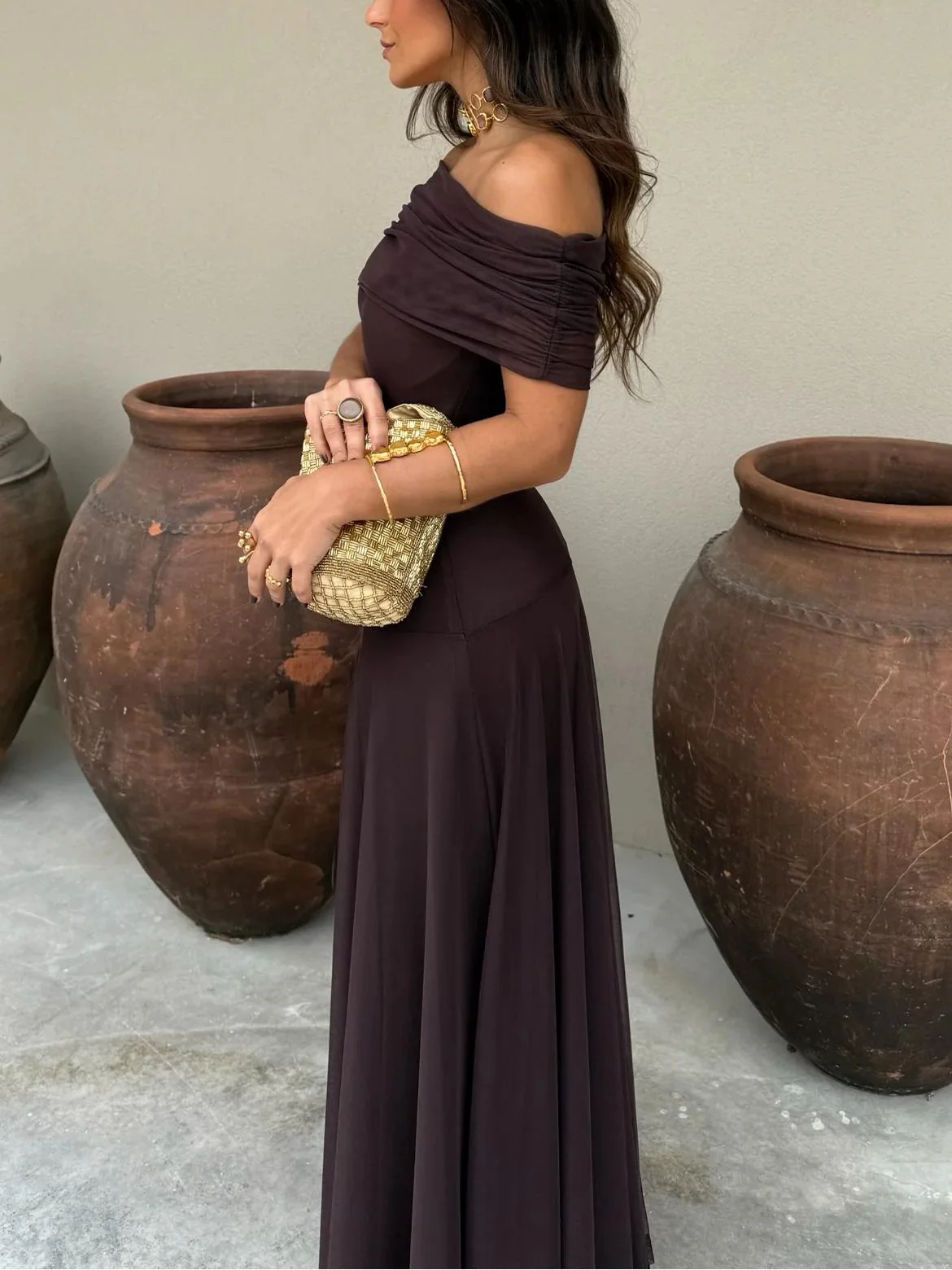 Tara | Women’s Stylish Maxi Wedding Guest Dress with Mesh Overlay - Image 5
