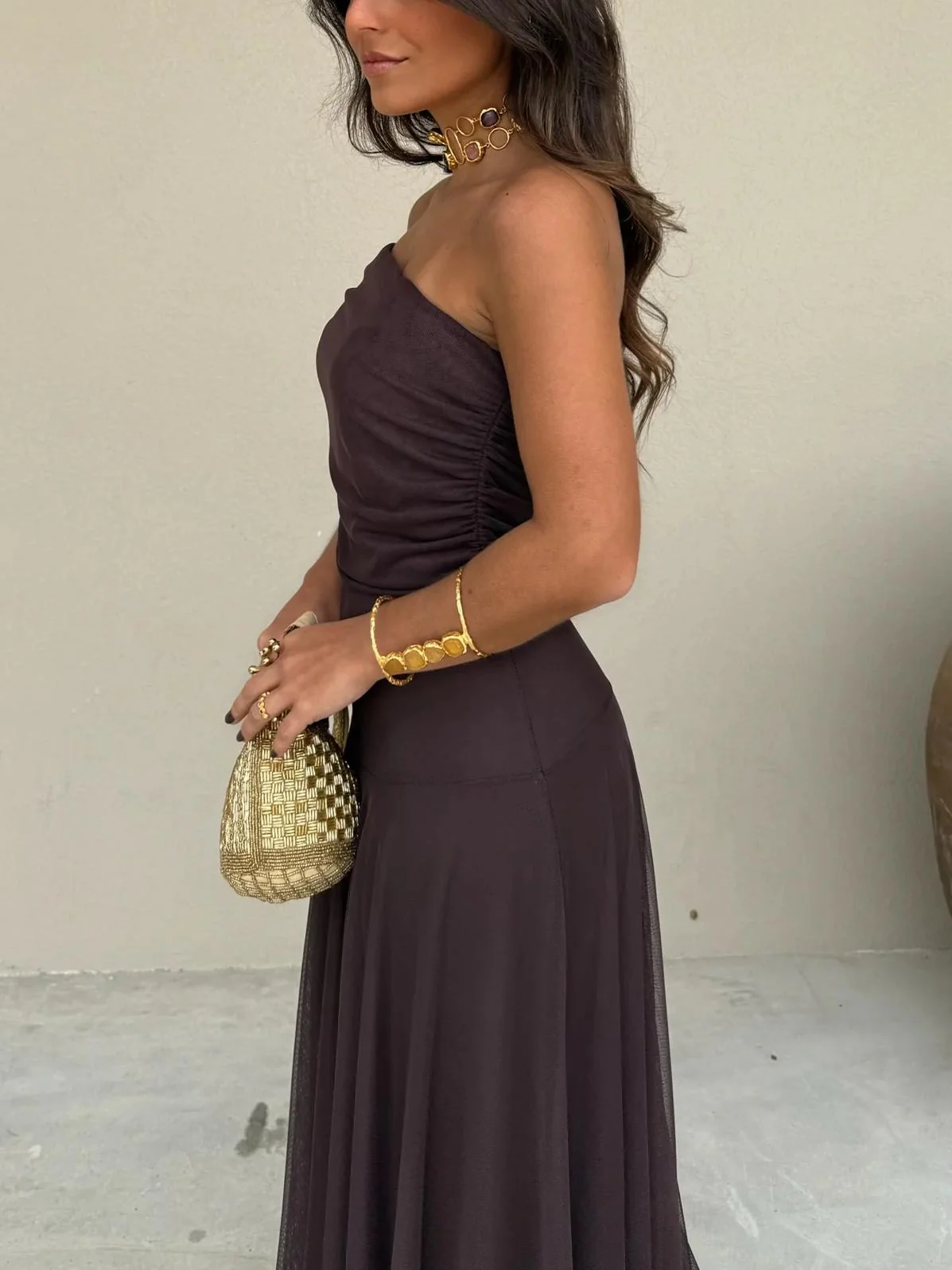 Tara | Women’s Stylish Maxi Wedding Guest Dress with Mesh Overlay - Image 7