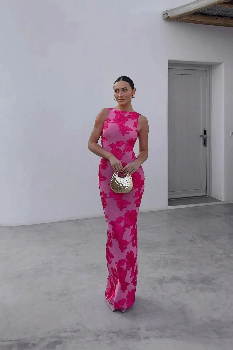 Thea | Women’s Floral Maxi Wedding Guest Dress with High Neck - Image 3