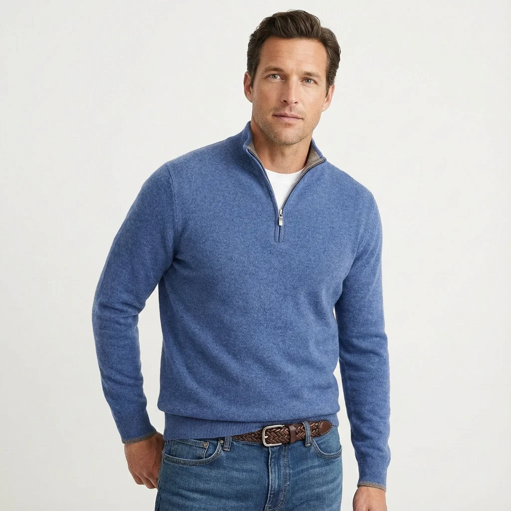 Theo | Men’s Classic Zip-Neck Jumper with Quarter-Zip Collar - Image 6