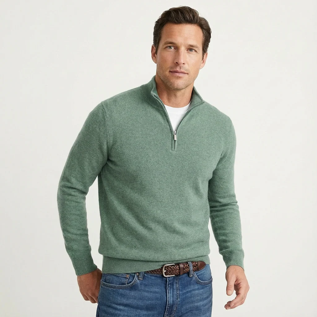 Theo | Men’s Classic Zip-Neck Jumper with Quarter-Zip Collar - Image 8