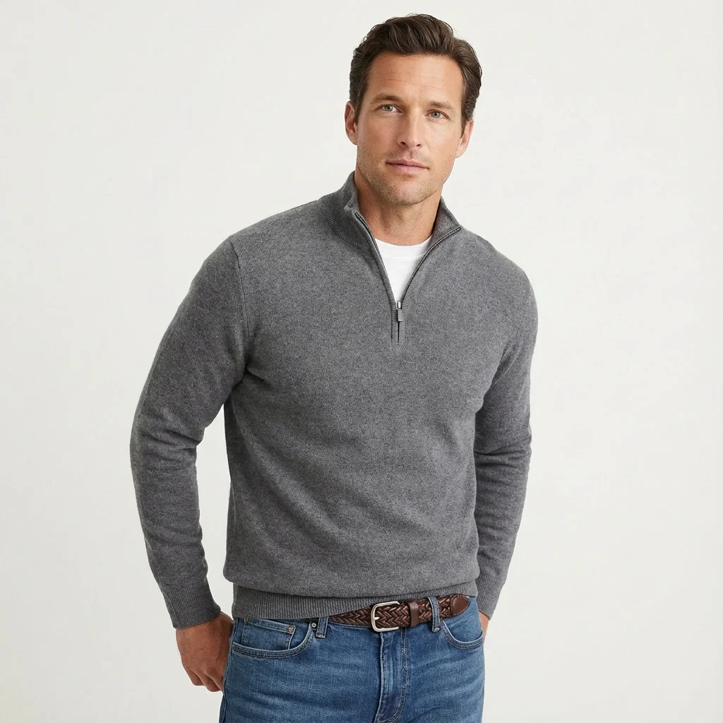 Theo | Men’s Classic Zip-Neck Jumper with Quarter-Zip Collar - Image 9