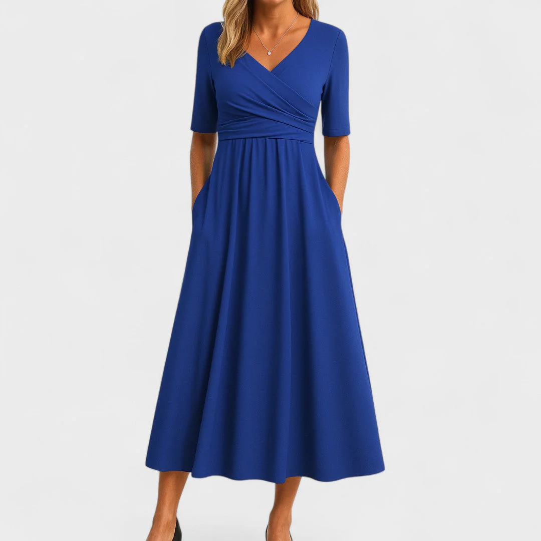 Violet | Women’s Wrap Midi Wedding Guest Dress with Pockets - Image 3