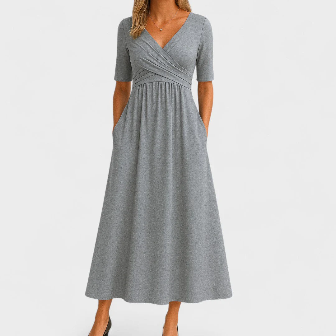 Violet | Women’s Wrap Midi Wedding Guest Dress with Pockets - Image 5