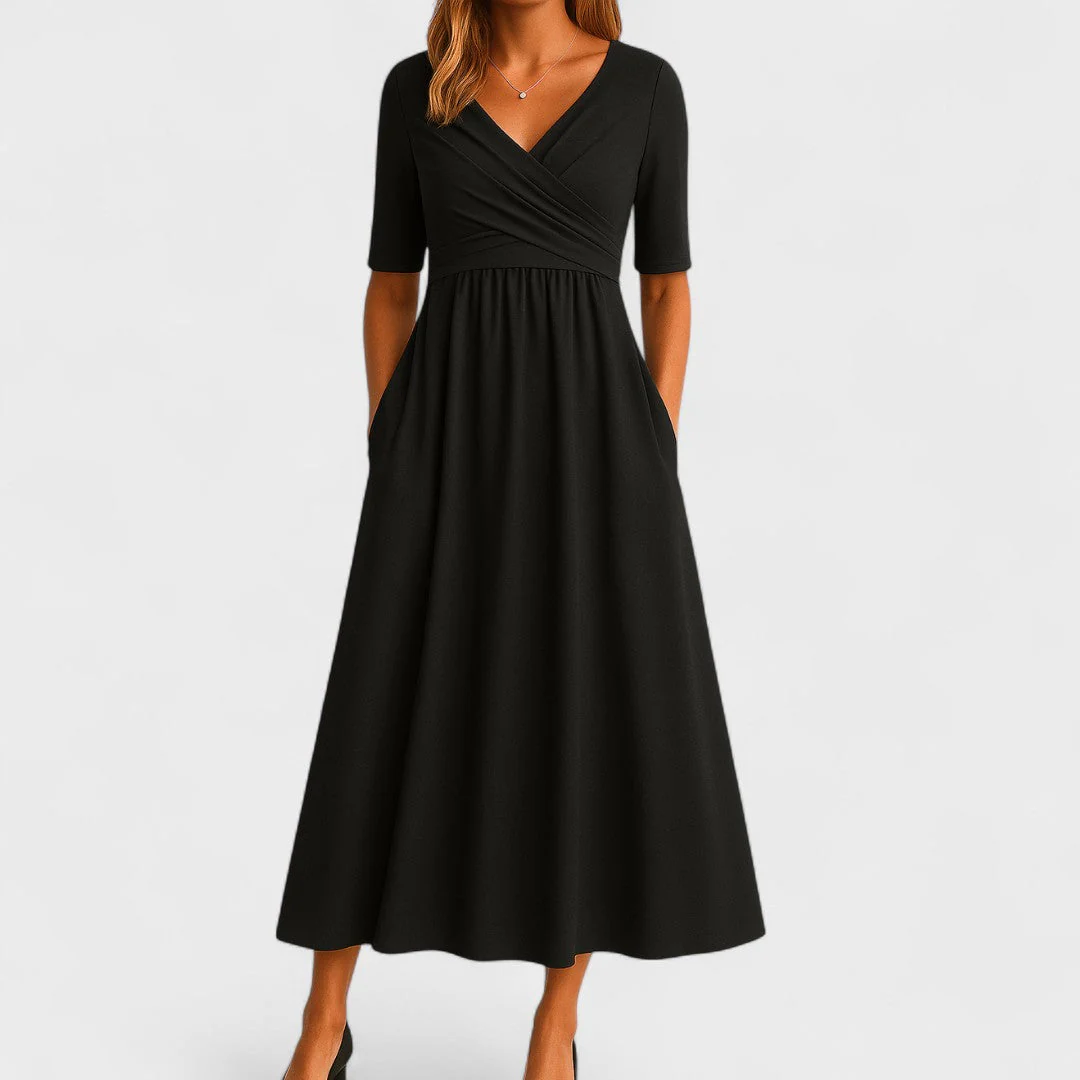 Violet | Women’s Wrap Midi Wedding Guest Dress with Pockets - Image 6