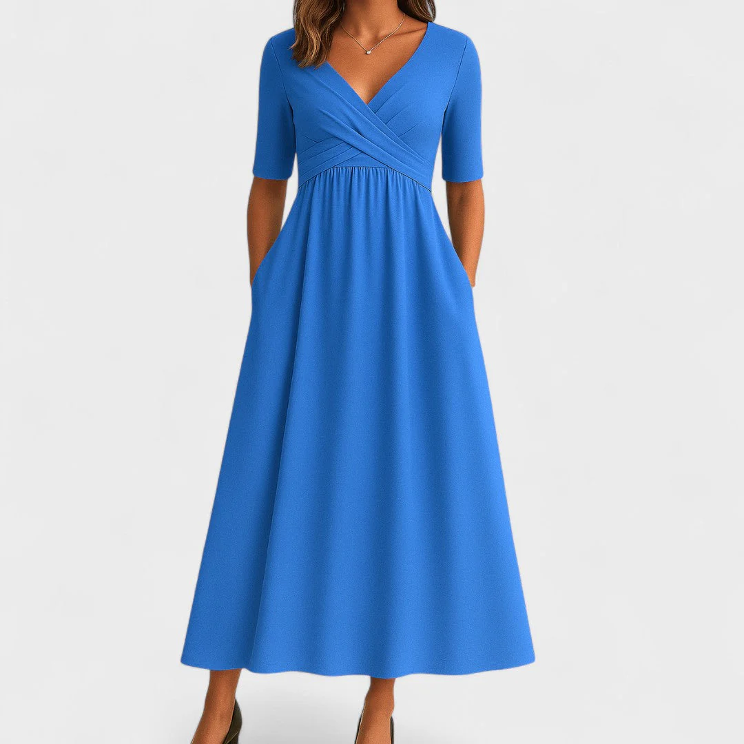 Violet | Women’s Wrap Midi Wedding Guest Dress with Pockets - Image 7