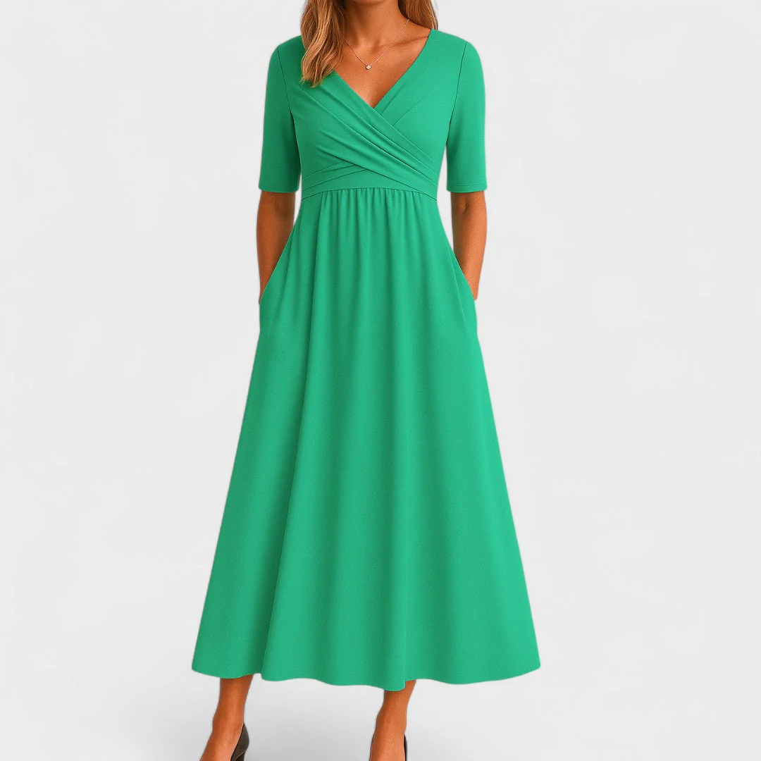 Violet | Women’s Wrap Midi Wedding Guest Dress with Pockets - Image 8