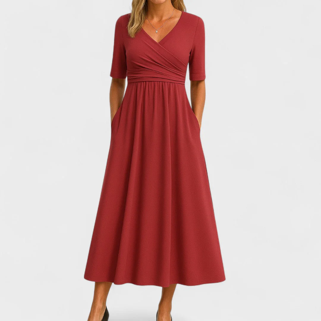 Violet | Women’s Wrap Midi Wedding Guest Dress with Pockets - Image 9