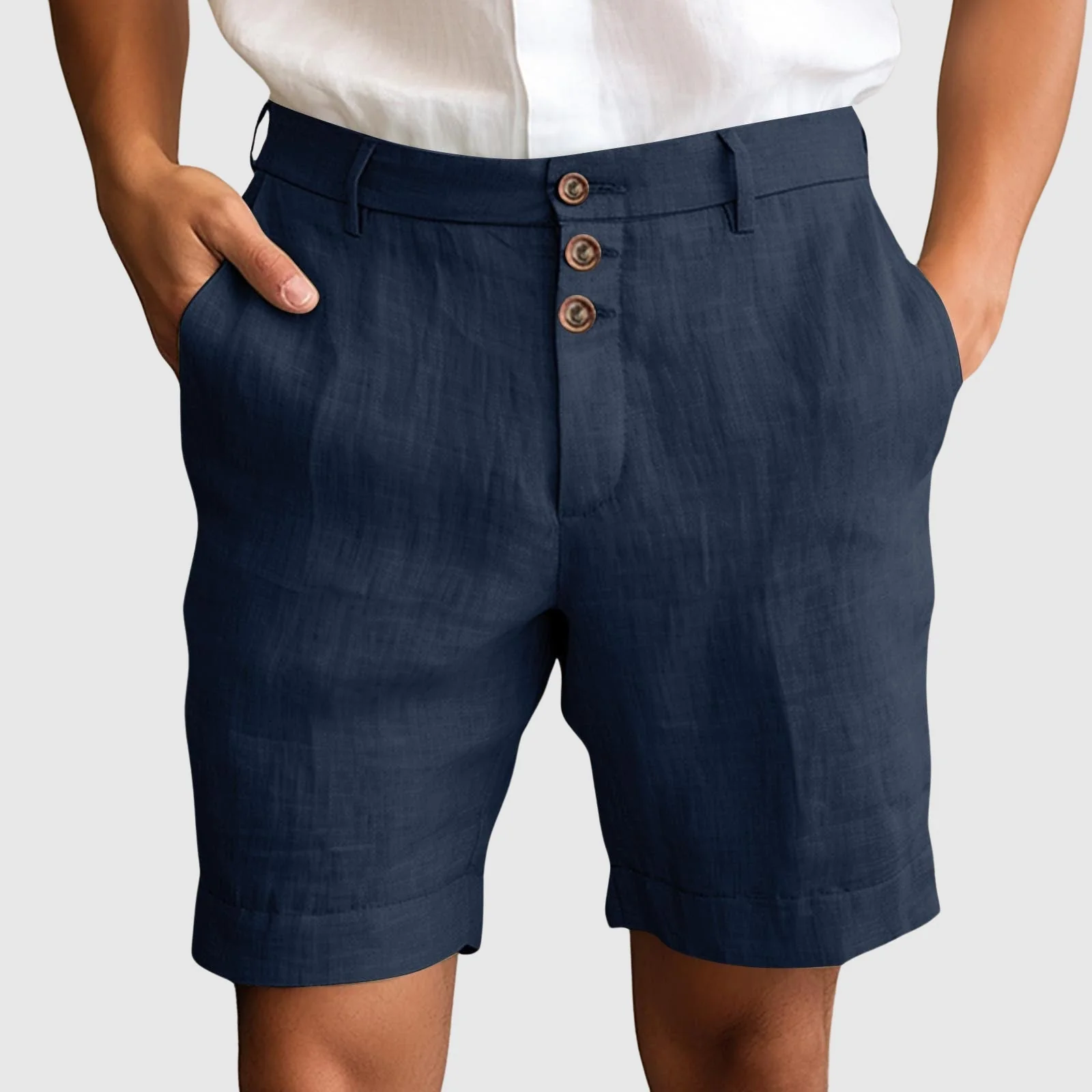William | Men’s Casual Tailored Linen Shorts with Button Fly - Image 4