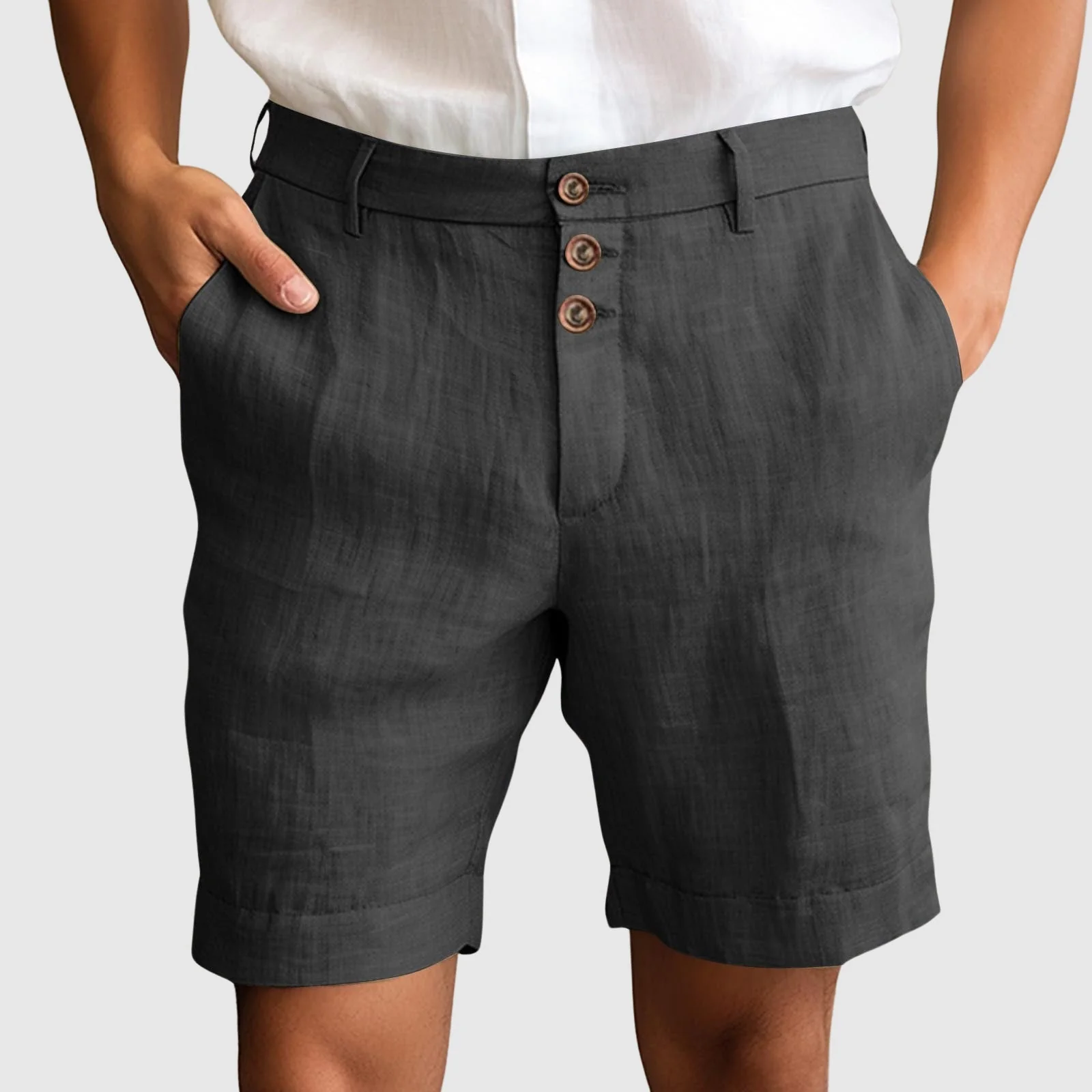 William | Men’s Casual Tailored Linen Shorts with Button Fly - Image 5
